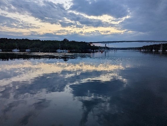 Twilight shot from Benodet marina upriver towards Quimper